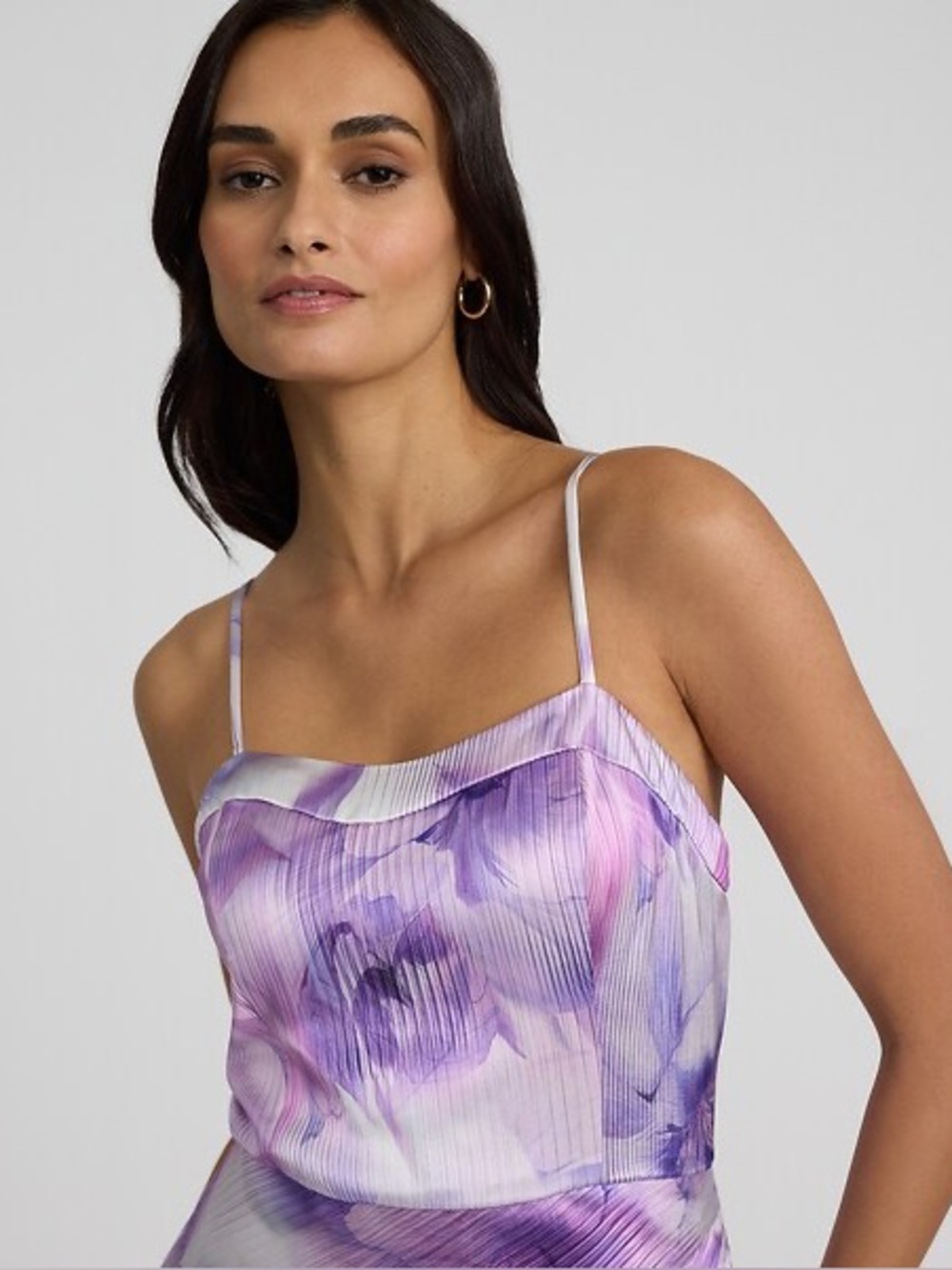 Express Satin Lavender Printed Sweetheart Sleeveless Ruched Maxi Dress MEDIUM - Picture 4 of 11